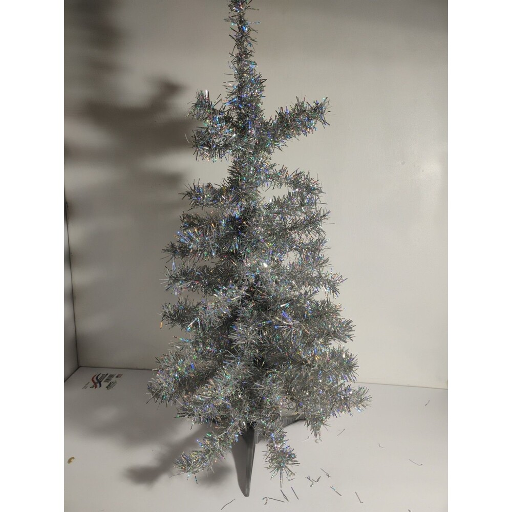 Vintage Beautiful Table Top Iridescent Silver Tinsel Christmas Tree 26" Elegant